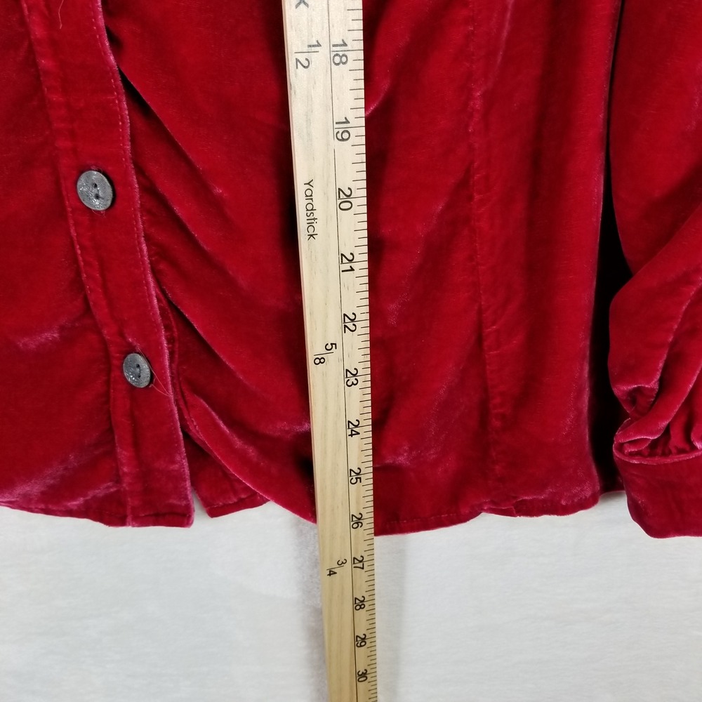 J. Jill Velvet Silk Blend Blouse Womens Large Red Button Front Gathered Back - Picture 6 of 7